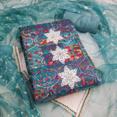 Blue Cotton silk Unstitched suit for sangeet